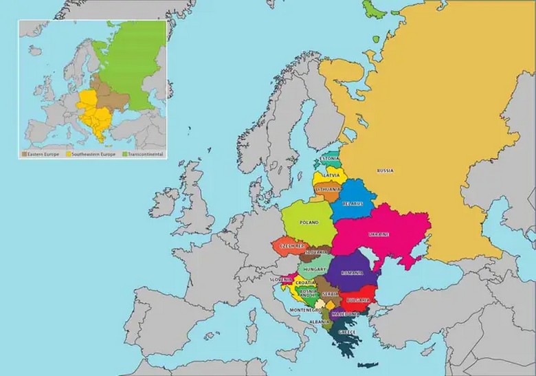 Bản đồ Đông Âu với ba nước Séc, Hungary, Ba Lan được đánh dấu