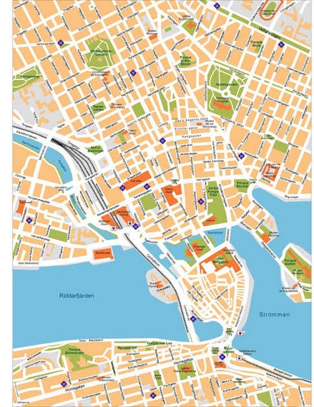 Bản đồ minh họa các đảo chính của trung tâm Stockholm