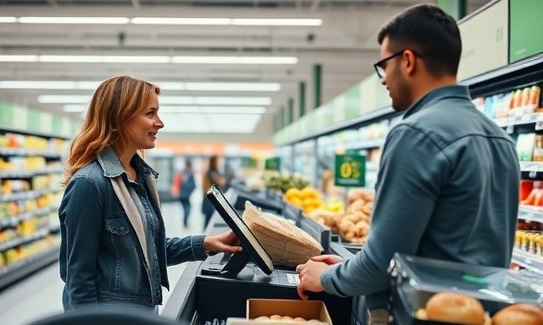 Quầy thu ngân nhỏ ở Đức chỉ nhận tiền mặt với bảng thông báo bằng tiếng Đức